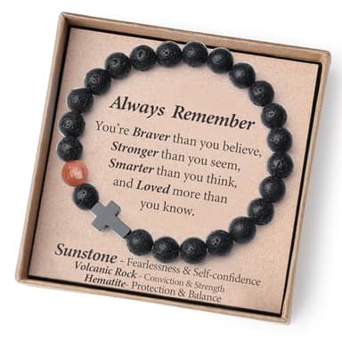 THEMEROL Cross Bracelet for Men Teen Boy Gifts Kids Confirmation Black Beaded Christian Teenage 13 Year Old Boys Gift Ideas Birthday Christmas Day Stocking Stuffers Valentines Easter Basket - Image 1