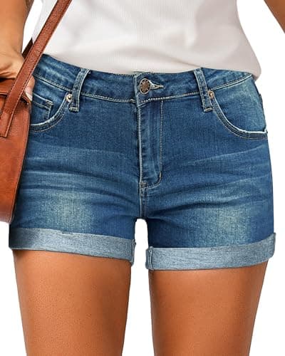 LookbookStore Denim Jean Shorts for Women Summer High Waisted Short Jeans Cuffed Casual Denim Shorts Vintage Medium Blue Size Large - Image 1