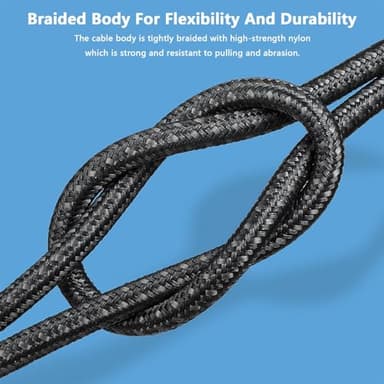Xuomuen 100W USB C to USB C 10FT Cable Long Nylon Braided USB 2.0 Type C Fast Charge Cable for iPhone 15/15 Pro/15 Pro Max,Sam-Sung Galaxy S24, MacBook Pro/Air,iPad Air/Mini,Switch,Dark Gray - Image 6