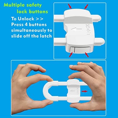 LRANFOW U-Shaped Baby Proof Cabinet Locks No Drilling Required, Adjustable Child Safety Latches for Cabinets Drawers Kitchen Doors, 10 Pack White - Image 5