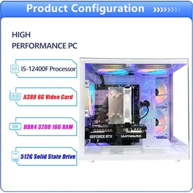 suevery Gaming PC Core I5-12400F(6Cores Up to 4.4G) RTX 3050 6G Nvme SSD 1TB 32GB RAM 650W WiFi 6 Prebuilt Towers Desktop Computer White - Image 2