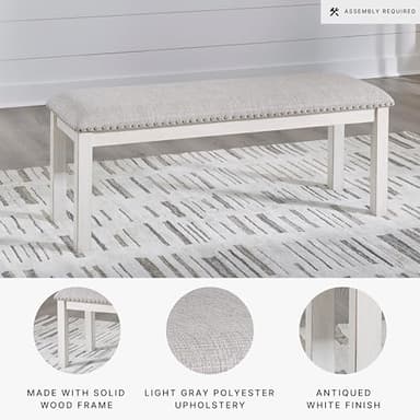 Signature Design by Ashley Robbinsdale Large Upholstered 48" W Dining Bench, Light Gray & White - Image 6