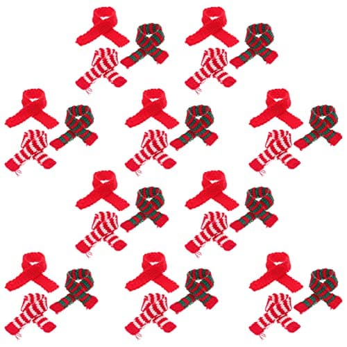 ARTIBETTER 30pcs Christmas Knitted Mini Scarves Xmas Tree Ornaments Miniature Scarf Wine Bottle Decoration DIY Crafts Doll Jewelry Making