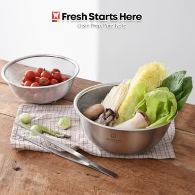 WAGENSTEIGER Stainless Steel Mixing Bowl and 3-Legged Colander Set, Multipurpose Kitchen Basket with Fine Mesh Colander, Salad Mixing Bowl with Strainer, Rinsing Vegetables & Fruits (22cm / 8.66") - Image 6