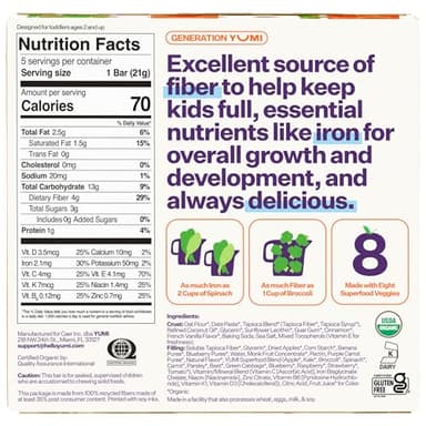 Yumi Organic Toddler Snacks Bars - Gluten-Free, No Added Sugar, 7+ Vegetables, Soft-Baked Crust, Yumi Bars Healthy Toddler Organic Snacks - School Safe and for Lunch Boxes, Blueberry & Purple Carrot (30ct.) - Image 2