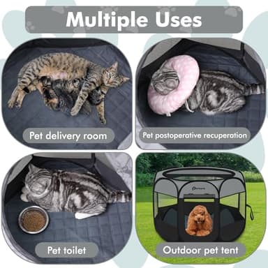 Dog Cat Playpen Indoor Outdoor for Puppy Pet Dogs Cat Recovery After Surgery, Dog Tent Crates Cage Indoor/Outdoor, Portable Pop Up Dog Kennel with Carrying Case for Travel (Dark Grey, Small with Pad) - Image 2