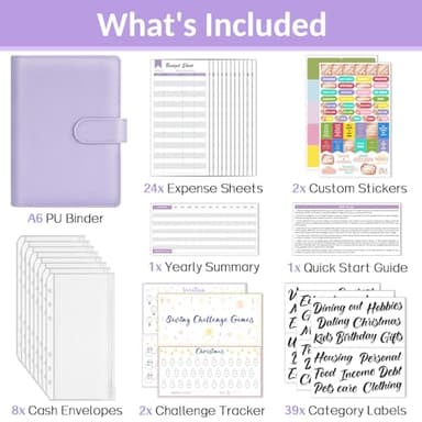 Sooez Budget Binder with Money Saving Challenge, Money Saving Binder with Cash Envelopes, Expense Sheets, Challenge Tracker & Category Labels, Envelope Savings Challenges Book for Home Office School - Image 2