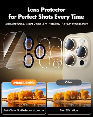 UNBREAKcable 2+2 Pack for iPhone 15 Pro Max Screen Protector & Lens Protector 【Military-Grade】【Easy Install】【Efficient Night Shot】9H+ Shatterproof Tempered Glass Film,Bubble-Free&Anti-Fingerprint ,Case Friendly-6.7 inch - Image 5