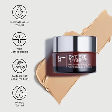 IT Cosmetics Bye Bye Redness Full Coverage Color Correcting Cream (Porcelain Beige) - Redness Neutralizing Tinted Face Moisturizer, 12HR Hydration, Hyaluronic Acid, Colloidal Oatmeal - 0.37 fl oz - Image 7