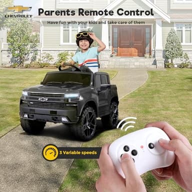 Silverado 12V Kids Boys and Girls Electric Ride on Truck Car Electric Vehicle with Parents Remote Control, 2 Speeds, 4 Wheels, LED Lights, Music - Image 6