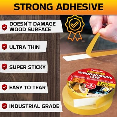Double Sided Woodworking Tape Super Strong, 3 Pack, 1 Inch x 120 Feet, Wood Crafter Sticky Tool, Two Side Adhesive for Router Templates and CNC Machine, Removable & Residue Free - Image 7