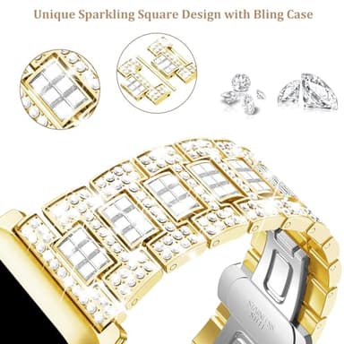 Mosonio Compatible with Bling Apple Watch Band 45mm with Shiny Metal Case for Women, Full Sparking Luxury Diamond Bands and Cover Set, Cute Charming Strap for iWatch SE Series 9/8/7(Gold, 45mm) - Image 5