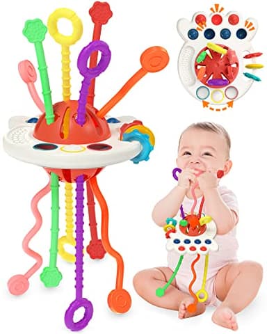 Yetonamr Baby Sensory Montessori Toys for 6-12-18 Months, Pull String Silicone Teething Toy, Toddler Birthday Gift Travel Toy for 1 2 Year Old Boy Girl Infant 8 9 10 Months Old - Image 1