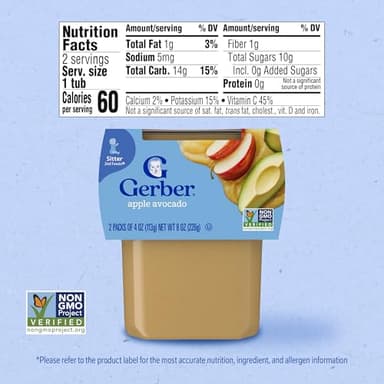 Gerber 2nd Foods, Apple Avocado Pureed Baby Food, 4 Ounce Tubs, 2 Count (Pack of 8) - Image 2