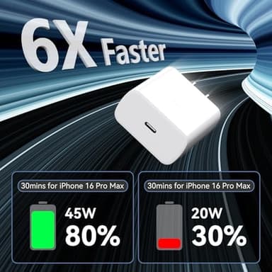 Phone 17 16 Pro Max Charger Fast Charging, 45W Super Fast USB C Charger Block with 6.6FT Charging Cable for 17 16 Pro Max/17 16 Pro/16 Plus,15 Pro Max/15 Pro/16, Android Phone - Image 5