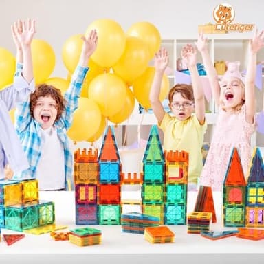 CuteTiger Magnetic Tiles, Magnet Tiles, 100 Pcs Magnetic Building Blocks No Cars, Square Building Castle, Preschool Toys, STEM Stacking Construction Montessori Toys for Kids - Image 6