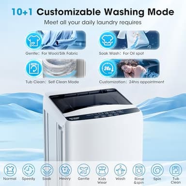 Portable Washing Machine -Compact Home Laundry Washer for Apartment,10 Wash Programs, 6 Water Level, Top Load, Full Automatic, Small Clothes Washer with Drain Pump for Bathroom, Dorms,RVs,White - Image 2