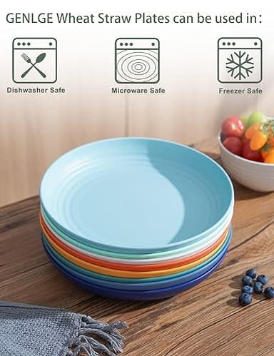 GENLGE 10-inch Wheat Straw Reusable Dinner Plates Set of 8, Microwave Dishwasher Safe, BPA Free, Unbreakable, Multicolor - Image 3