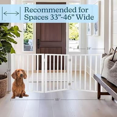 Pet Gate - 3-Panel Indoor Foldable Dog Fence for Stairs, Hallways or Doorways - 54x24-Inch Retractable Wood Freestanding Dog Gates by PETMAKER (White) - Image 6