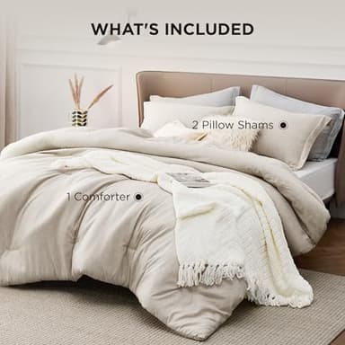 Bedsure Oversized King Comforter Set - Beige Soft Bedding for All Seasons, Cationic Dyed Bed Set, 3 Pieces, 1 Oversized King Size Comforter (120"x98") and 2 Pillow Shams (20"x36"+2") - Image 8