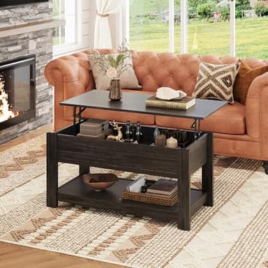 WLIVE Coffee Table, 39" Lift Top Coffee Table with Hidden Compartment and Storage Shelf for Living Room, Espresso - Image 2