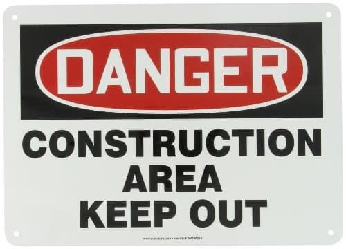 Accuform MADM014VA Aluminum Safety Sign, Legend "DANGER CONSTRUCTION AREA KEEP OUT", 10" Length x 14" Width, Red/Black on White - Image 1