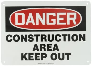 Accuform MADM014VA Aluminum Safety Sign, Legend "DANGER CONSTRUCTION AREA KEEP OUT", 10" Length x 14" Width, Red/Black on White - Image 1