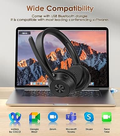 (Upgraded Version) Wireless Headset, Bluetooth Headset with Noise Cancelling Microphone, Best Headphones with Mic Mute & USB Dongle for PC/Computer/Laptop/Cell Phones/Remote Work/Call Center - Image 4