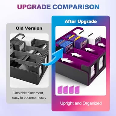UAONO Trading Card Storage Box with Commander Display; 2400+ Deck Box for MTG with Removable Cover; Toploader Card Case fits Magic TCG PTCG Sports Cards; 24 Dividers, 4 Stoppers (Black, Purple) - Image 6