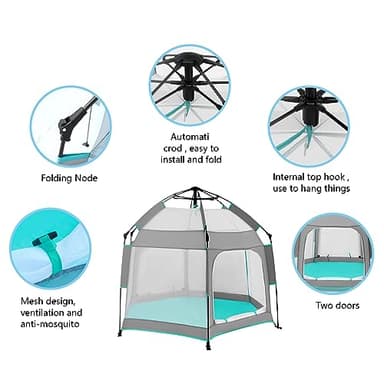 Bend River Baby Playpen with Canopy, Portable Baby Beach Tent, Toddler Play Yard Indoor and Outdoor, Foldable Mosquito Net for Infant - Grey - Image 3