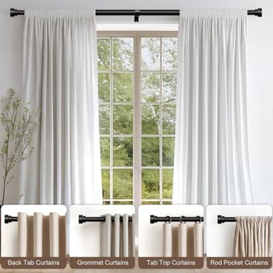 Lootkell Modern Black Curtain Rods for Windows 48 to 84 Inches Adjustable Length Heavy Duty 1" Diameter Window Curtain Rod with Decorative Finials for Outdoor Farmhouse Bedroom Kitchen Living Room - Image 4