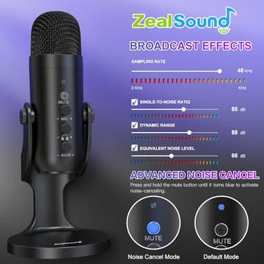 ZealSound USB Microphone,Condenser Computer PC Mic,Plug&Play Gaming Microphones for PS 4&5.Headphone Output&Volume Control,Mic Gain Control,Mute Button Vocal,YouTube Podcast on Mac&Windows(Black) - Image 3