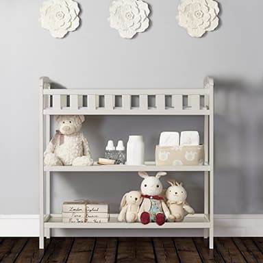Dream On Me Emily Changing Table in White – Compact & Portable, Solid New Zealand Pinewood, Safety Rails, Two Spacious Storage Shelves, Water-Resistant 1" Changing Pad - Image 2
