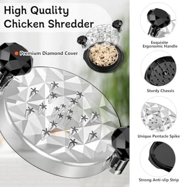 Chicken Shredder with Brush Chicken Shredder Tool Twist Stable Anti-Slip BPA Free Meat Shredder Tool Twist Ergonomic Handle Meat Grinder Dishwasher-safe Transparent Lid Black - Image 2