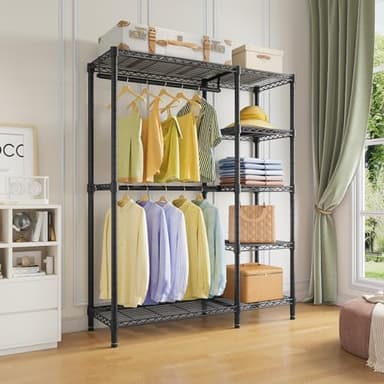VIPEK V7 Garment Rack for Hanging Clothes Heavy Duty Clothes Rack with Shelves, Portable Closet Racks Metal Clothing Racks 5 Tiers Freestanding Closet Wardrobe System, Max Load 670lbs, Black - Image 2