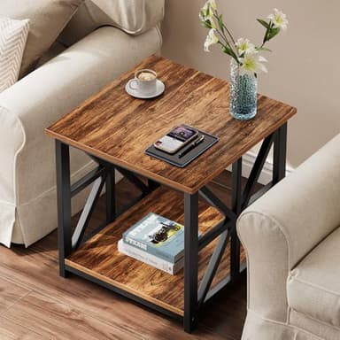 GreenForest End Table with 2-Tier Storage Shelf, 24 inch Large Side Table for Living Room, Modern Nightstand for Bedroom Bedside Office Farmhouse, Walnut - Image 2