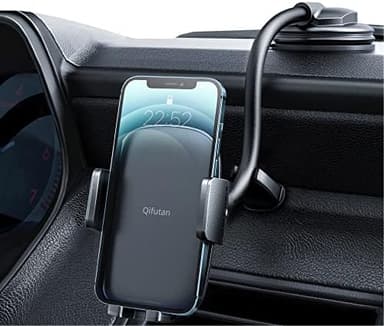 Qifutan Cell Phone Holder for Car Phone Mount Long Arm Dashboard Windshield Car Phone Holder Anti-Shake Stabilizer Phone Car Holder Compatible with All Phone Android Smartphone, Black - Image 3