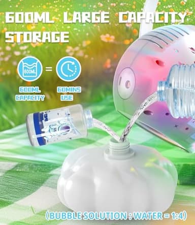Rechargeable Bubble Machine, Bubble Maker for Kids with Colorful LED Light, Make Large Bubbles, 600mL Capacity - Outdoor Party Birthday Halloween Toys Gifts for Toddlers Ages 3+ Boys Girls - Image 5