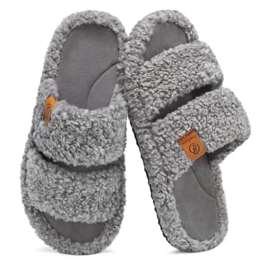 EverFoams Womens Fuzzy Open-toe Slippers Soft Comfy Memory Foam Indoor House Shoes Cool Gray,9-10 US - Image 1