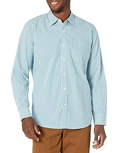 Amazon Essentials Men's Regular-Fit Long-Sleeve Casual Poplin Shirt, Blue Green Checked, Large - Image 1