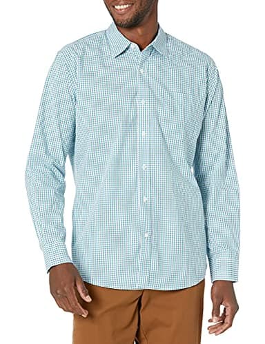 Amazon Essentials Men's Regular-Fit Long-Sleeve Casual Poplin Shirt, Blue Green Checked, Large - Image 1
