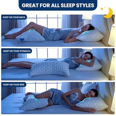 Side Sleeper Pillow for Adults, Cervical Pillow for Neck and Shoulder Pain, Ergonomic Contour Pillow, Cooling Shredded Memory Foam Pillow Curved Bed Pillow, Queen Size Set of 2, Extra Fill Included - Image 6