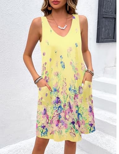 Ekouaer Women's Nightgown Sleeveless Nightshirt V Neck Chemise Soft Print Night Dress Sleepwear with Pockets - Image 4