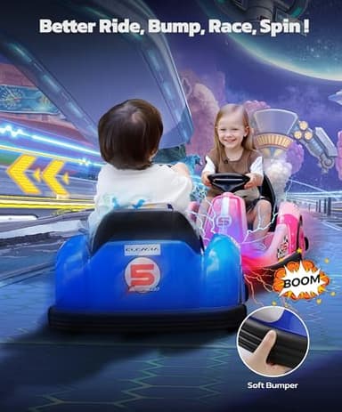 ELEMARA 12V Kids Bumper Car with Big Wheel, 2.2 Mph Max, Toddler Bumper Cars with Remote, Baby Bumping Toy Car with DIY Stickers,360 Degree-Spin, Music, Bluetooth,LED Lights, Blue - Image 4