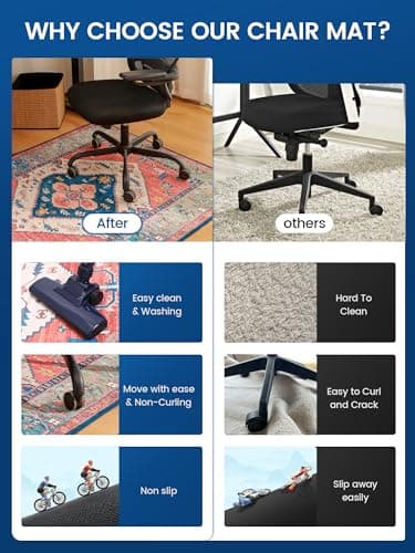 PROHALO Office Chair Mat for Hardwood Floor, 48"x60" Desk Chair Mat for Rolling Chairs, Non Slip Computer Chair Mat, Office Rug Mat for Office Home Hard Floor, Under Desk Mat for Gaming Chair-Red - Image 4