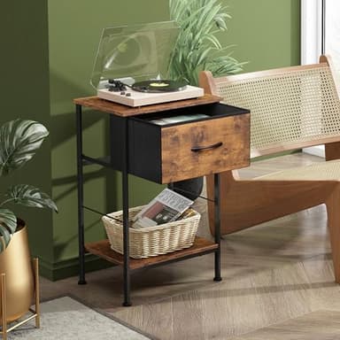 WLIVE Nightstand, Bedside Side Table for Bedroom, Dorm with Steel Frame, Night Stand End Table with Fabric Storage Drawer, Easy Assembly, Rustic Brown Wood Grain Print, 11.73''D 15.67''W 25.03" H - Image 4