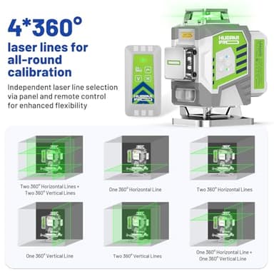 HueparPro Laser Level 360 Self Leveling, 4x360°Green Cross Line Laser Tool with Remote Control & 8000mAh Rechargeable Li-ion Battery, High Accuracy 4D Laser for Construction, Magnetic Bracket -ZK04CG - Image 3