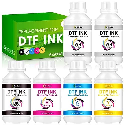 CenDale Premium DTF Ink 3000ML - DTF Transfer Ink for PET Film, Refill DTF Ink for Epson ET-8550, L1800, L800, XP15000, R2400, P400, P800, Heat Transfer Printing Ink Direct to Film (500ml x 6, CMYK W - Image 1