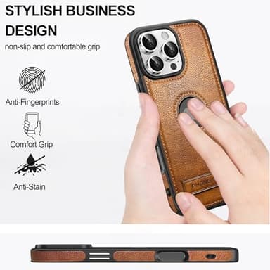 KSELF Leather Case for iPhone 16 Pro Max Case, Protective Slim with Kickstand Shockproof Phone Cases, Built-in Invisible Stand Compatible with iPhone 16 Pro Max 6.9'' (Brown, for iPhone 16 Pro Max) - Image 3