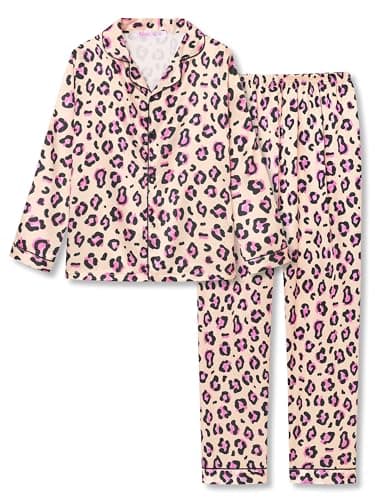 Beezizac Little & Big Girls Pajama Yellow & Pink Leopard Satin Silky Long Sleeves Set Trendy Cozy 2-PC Outfit Kid Size 12 - Image 1